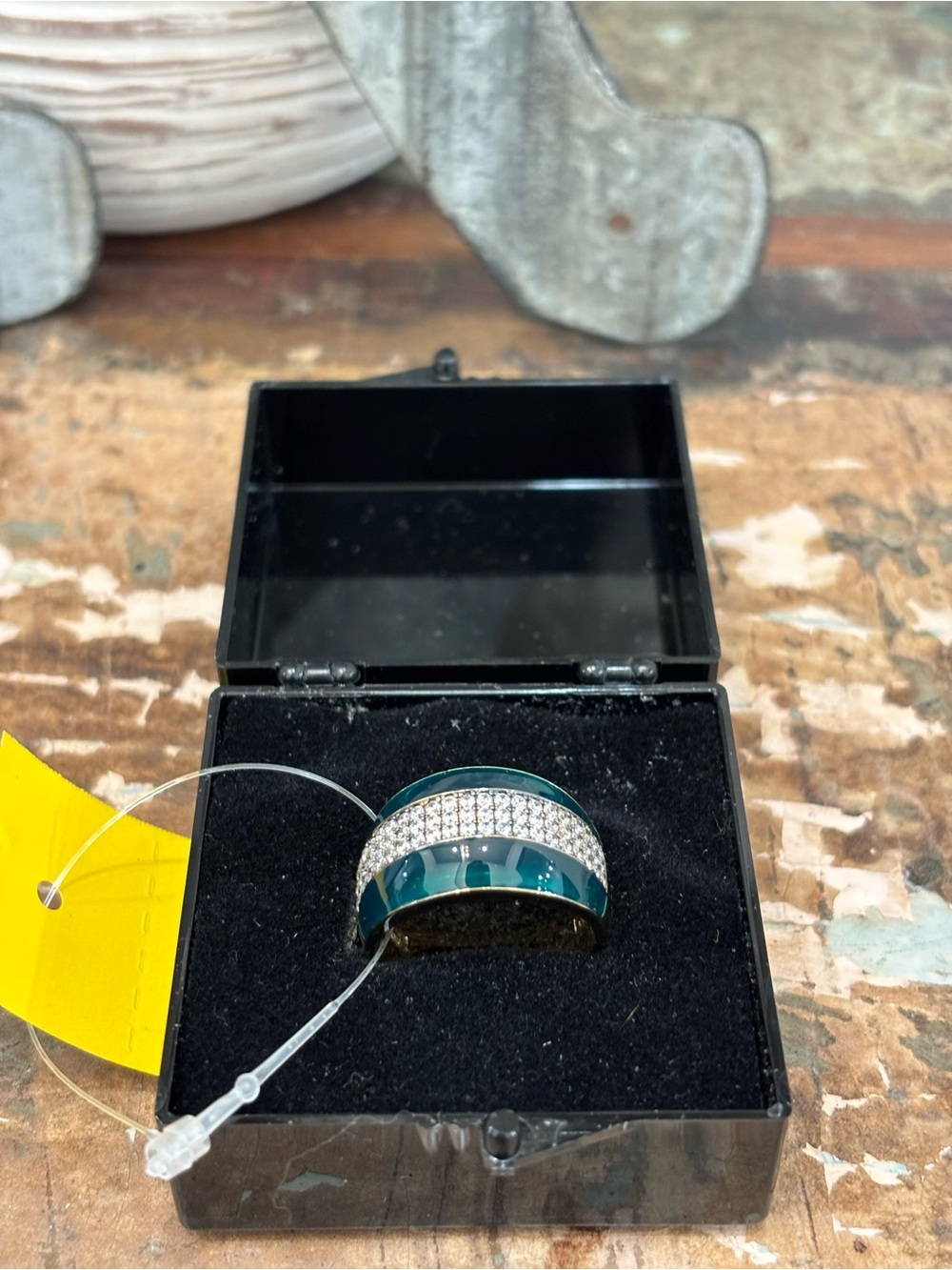 Enamel Green New Pave Crystal Sterling Women's Ring